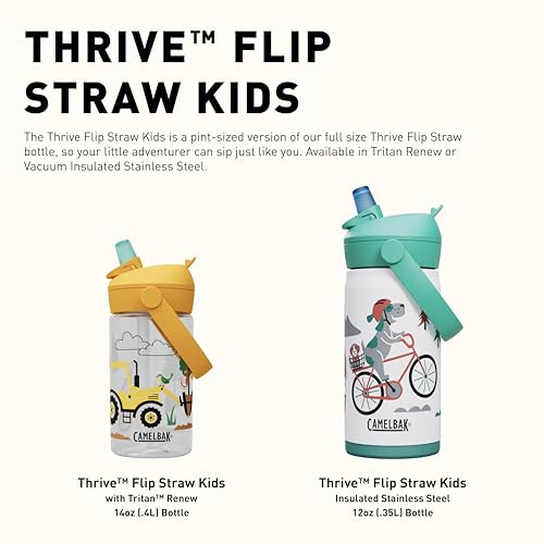 Thrive Flip Straw Kids Bite Valve Stainless Steel Water Bottle Butterfly Rainbow