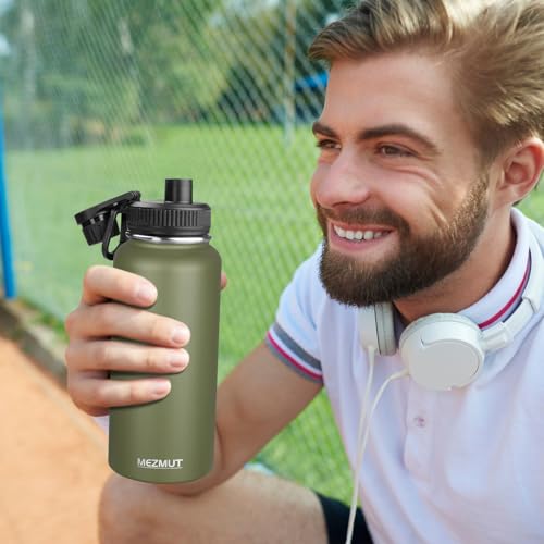 32oz Metal Sports Insulated Water Bottle with 2 Lids