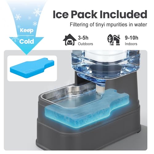Automatic Cat Water Dispenser Gravity Stainless Steel Water Feeder Dog Waterer Feeder with Wide Mouth Bowl for Small Medium Dog Puppy Kitten