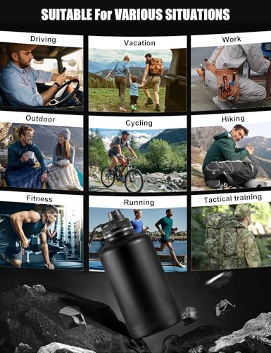 64 Oz Gray Tactical Water Bottle with 3 Lids