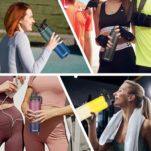 24oz Sports Insulated Water Bottle for School with 2 Lids