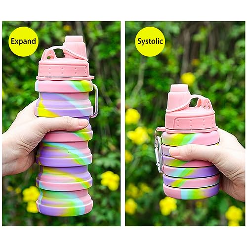 Collapsible Water Bottles Travel Sports Portable Sport Water Bottle comes with mountaineering Buckle 500ml silicone Water