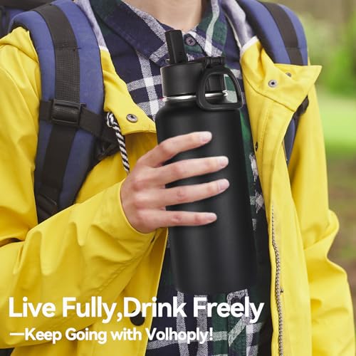 32 oz Insulated Water Bottle with Straw Lid and Spout Lid