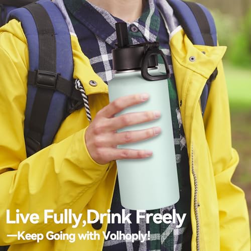32 oz Insulated Water Bottles Bulk 4 Pack with Straw Lid & Spout Lid (4 Count)