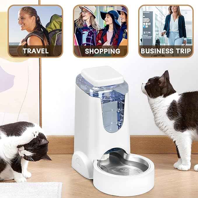 Automatic Cat Feeder and Water Dispenser with Stainless Steel Bowl Dog Gravity Food Feeder and Waterer for Small Medium Pets Puppy Kitten 1 Gallon x 2