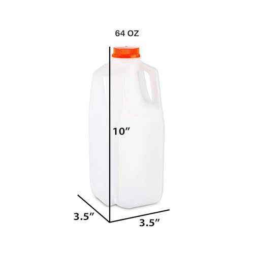 64 Oz HDPE Plastic Juice Bottles with Orange Tamper Evident Caps by MT Products (6 Count)