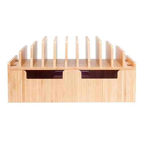 10 Port Bamboo Charging Station Includes 2 Powermod 6 USB Port Chargers for Smartphones & Tablets