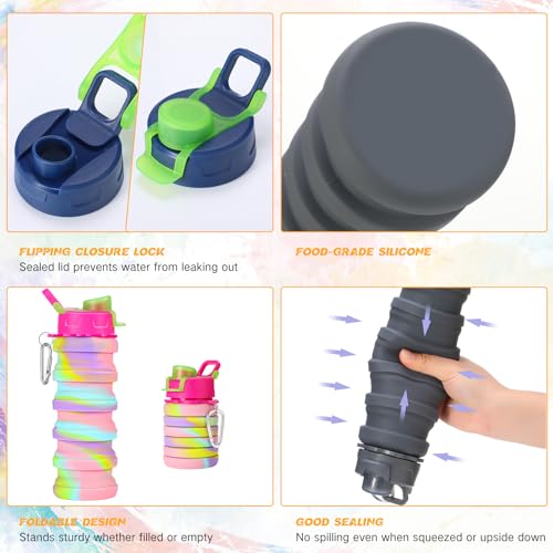 40 Pack Collapsible Water Bottles Bulk Foldable Water Bottles 17oz Silicone Portable Leak Proof Reusable (40 Count)