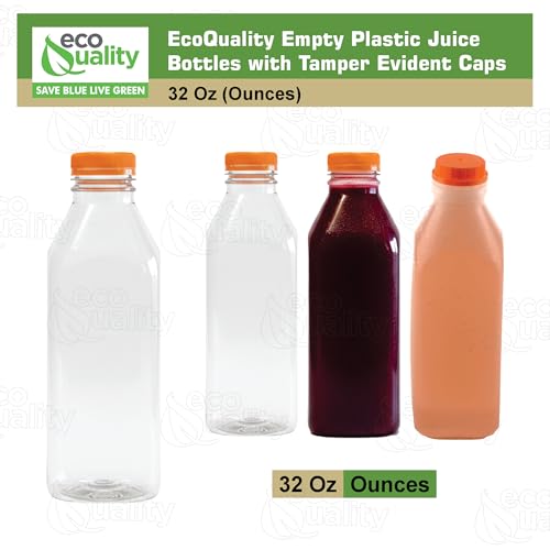 Empty Plastic Juice Bottles with Tamper Evident Caps 32 OZ