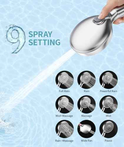 Filtered Shower Head with Handheld High Pressure 9 Spray Mode Showerhead Detachable Shower Head Water Softener Filters Beads for Hard Water Remove Chlorine 1 Filter 1.8GPM Chrome