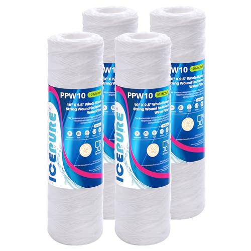 10 Micron 10" x 2.5" String Wound Sediment Water Filter Cartridge for Well filter Universal Replacement for Any 10 inch RO Unit (4 Count)