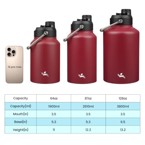 128 oz Insulated Stainless Steel Water Bottle Jug with Handle