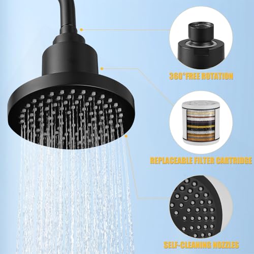 High Output Shower Filter Filtered Shower Head Shower Water Softener with Hard Water Improves The Condition of Your Skin & Hair Round Matte Black
