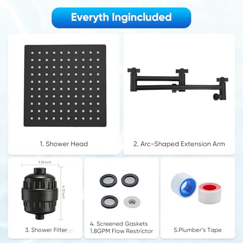10 Inch Rain Shower Head with 16 Inch Extension Arm for Hard Water