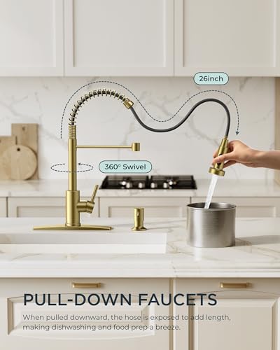 Gold Kitchen Faucet with Soap Dispenser