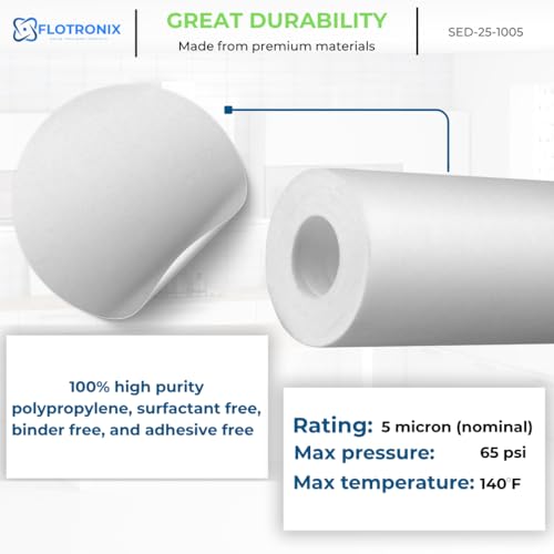 Flotronix 5 Micron 2.5" x 10" Sediment Whole House Water Filter Compatible to GE FXUSC Water System (2 Count)