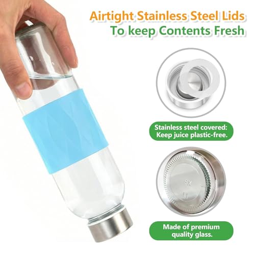 18oz Glass Juice Bottles with Stainless Steel Lids Leak Proof 6 Pack (6 Count)