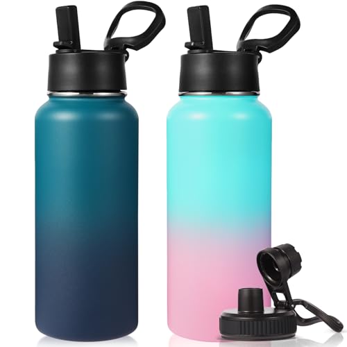 32 oz Insulated Water Bottles with 2 Lids (2 Count)