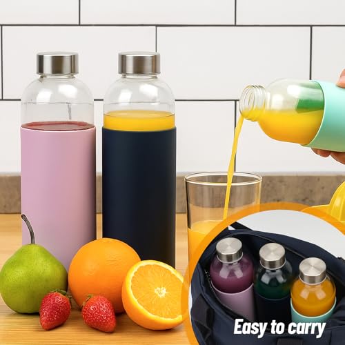 32 oz Glass Water Bottles with Lids and Silicone Sleeve 3 Pack