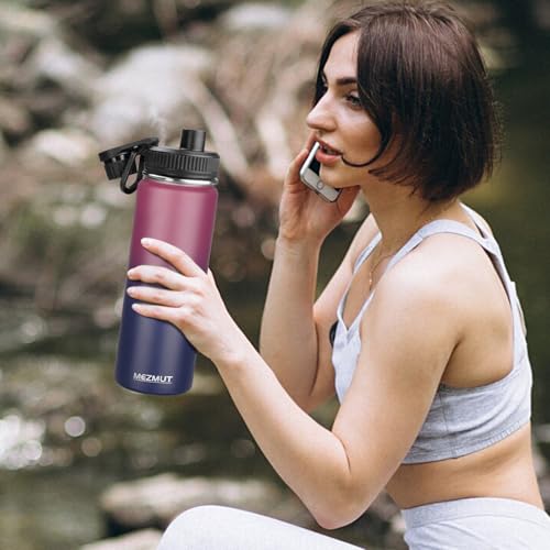 24oz Sports Insulated Water Bottle for School with 2 Lids