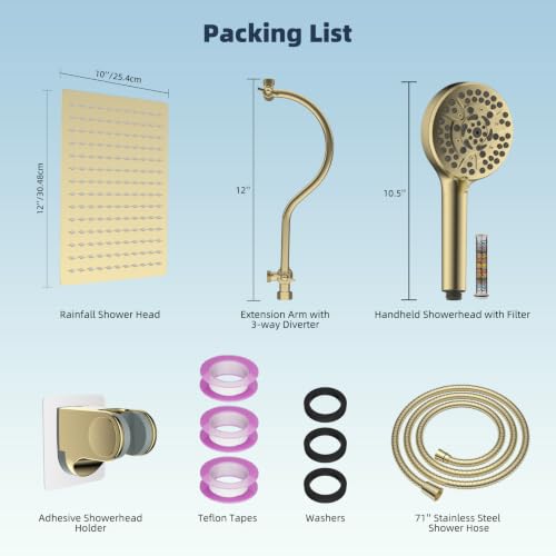 All Metal High Pressure Rainfall 12'' Shower Head with Handheld