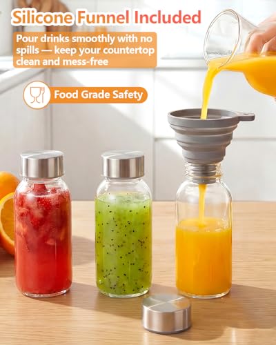 8 oz Small Glass Juice Bottles with Stainless Steel Lids Leak Proof (16 Count)