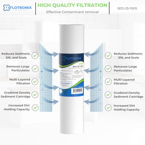 Flotronix 5 Micron 2.5" x 10" Sediment Whole House Water Filter Compatible to GE FXUSC Water System (2 Count)