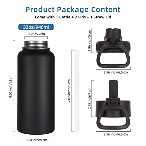 32 oz Insulated Water Bottle with Straw Lid and Spout Lid