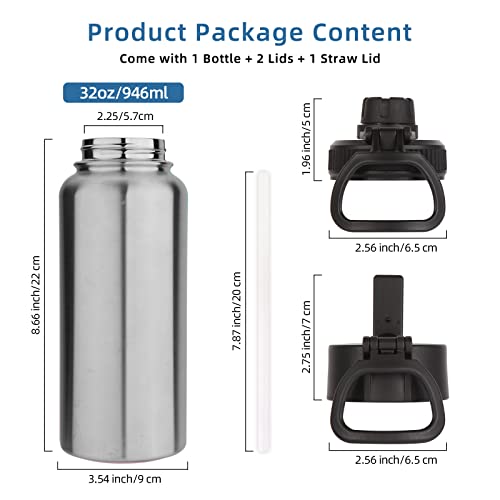 32 oz Water Bottles Bulk 4 Pack with Straw Lid & Spout Lid (4 Count)