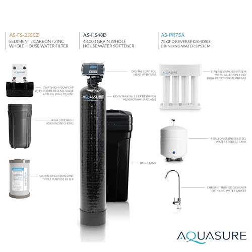 48 000 Grains Whole House Water Filtration Bundle with Digital Metered Control Softener