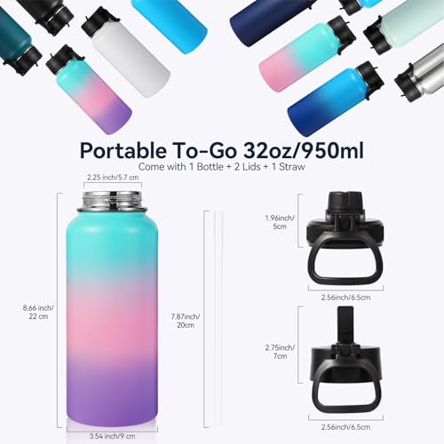 32 oz Insulated Water Bottle with 2 Lids
