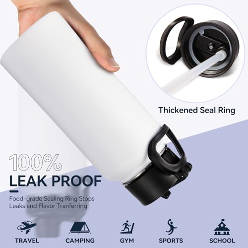 32 oz Insulated Water Bottles Bulk with 2 Lids (8 Count)