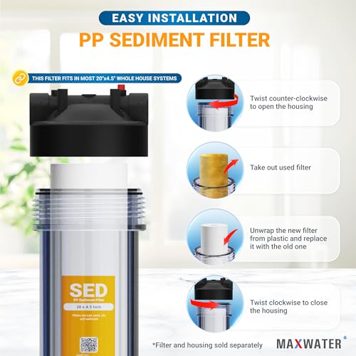 5 Micron 20 x 4.5 Sediment Filter 20 inch Whole House BB Water Filtration System Replacement Compatible Cartridge DGD (4 Count)