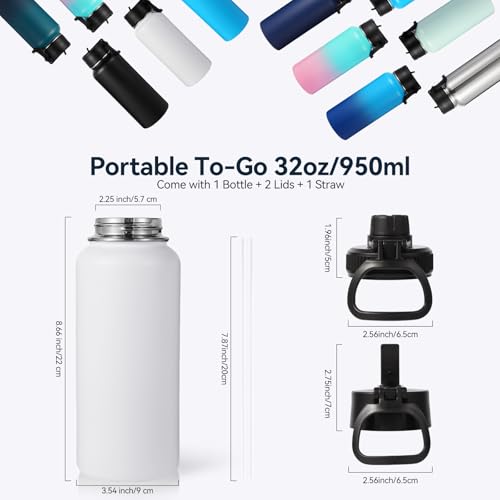 32 oz Insulated Water Bottles with 2 Lids (2 Count)