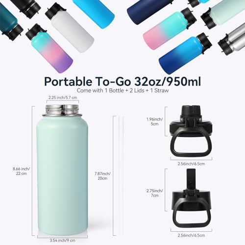 32 oz Insulated Water Bottles with 2 Lids (2 Count)