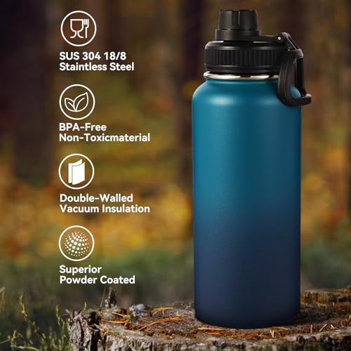 32 oz Insulated Water Bottles Bulk with 2 Lids (4 Count)