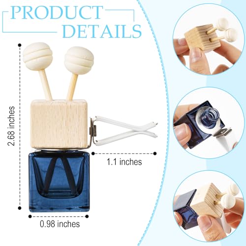 50 Pcs Car Air Freshener Diffuser with Vent Clip Empty Car Diffuser Bottles for Essential Oil Perfume Glass Bottle with Wooden Caps Stick (13.5 Fl Oz)