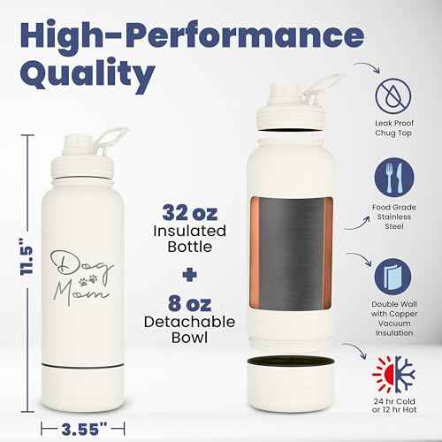 Dog Mom Water Bottle with Detachable Bowl for Dog Lovers