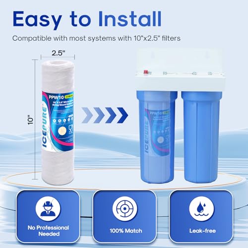20 Micron 10" x 2.5" Whole House String Wound Sediment Water Filter for Well filter Replacement for Aqua (2 Count)