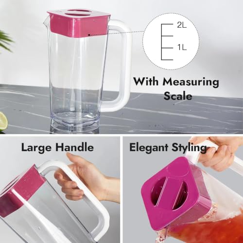 4 Pack 2L 68 oz Plastic Pitcher with Lid & Handle