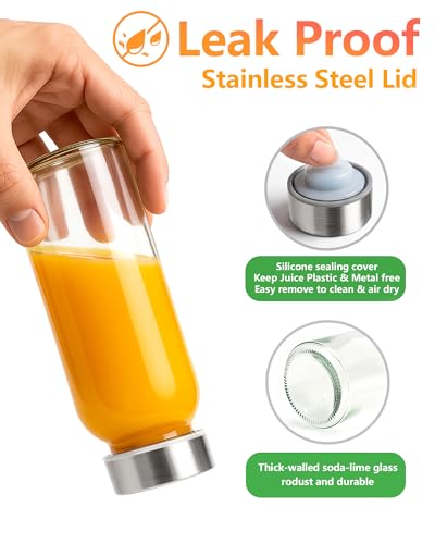 10.5 oz Glass Juice Bottles with Stainless Steel Lid Bulk (16 Count)