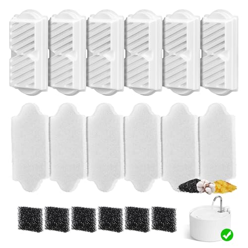 18 Pack)6 Sets Ceramic Cat Water Fountain Replacement Filters, Pet Fountain Replacement Filters for 2.2L/74OZ (18 Count)