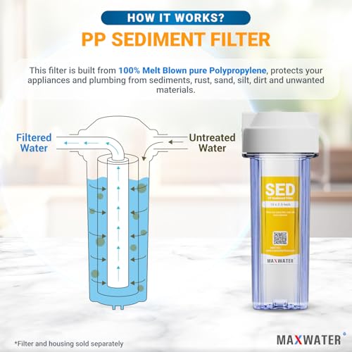 50 Pack of 10 Micron 10" x 2.5" Inch Polypropylene Sediment Filters compatible with 10" Standard RO Reverse Osmosis and WH Whole House Systems
