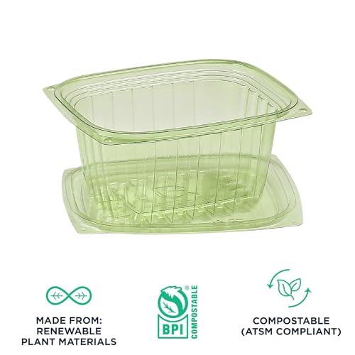 Compostable 16oz Rectangular Deli Containers With Lids (100 Count)