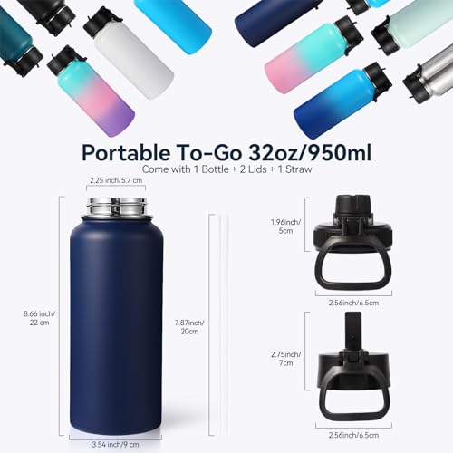 32 oz Insulated Water Bottle with 2 Lids