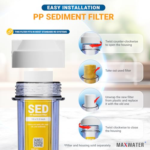 50 Pack of 10 Micron 10" x 2.5" Inch Polypropylene Sediment Filters compatible with 10" Standard RO Reverse Osmosis and WH Whole House Systems