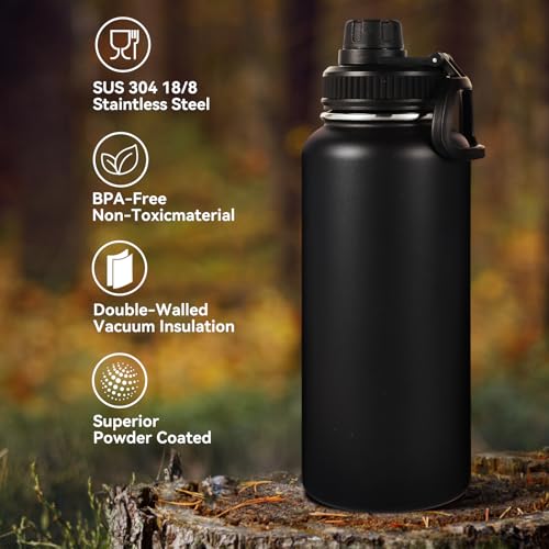 32 oz Insulated Water Bottle with 2 Lids