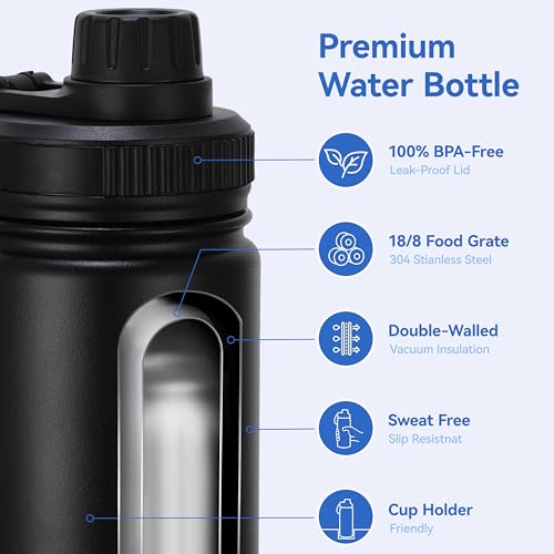 16 oz Kids Water Bottle for School Stainless Steel Double Wall Vacuum Insulated Water Bottle with Straw lids & Spout Lid (4 Count)