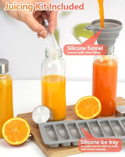 10.5 oz Glass Juice Bottles with Stainless Steel Gold Lid Leak Proof (6 Count)