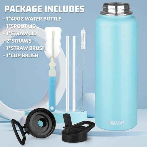 40oz Large Metal Sports Insulated Water Bottle with 2 Lids